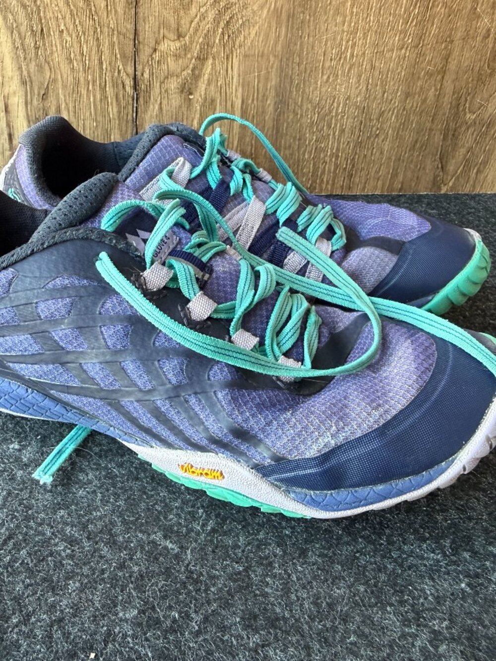 Merrell Trail Glove 4 Womens 7.5 Purple Teal Minimalist Running Shoes Vibram
